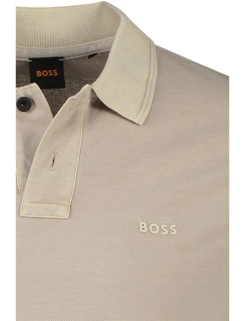 2-knoops BOSS prime polo regular fit lichtbruin katoen
