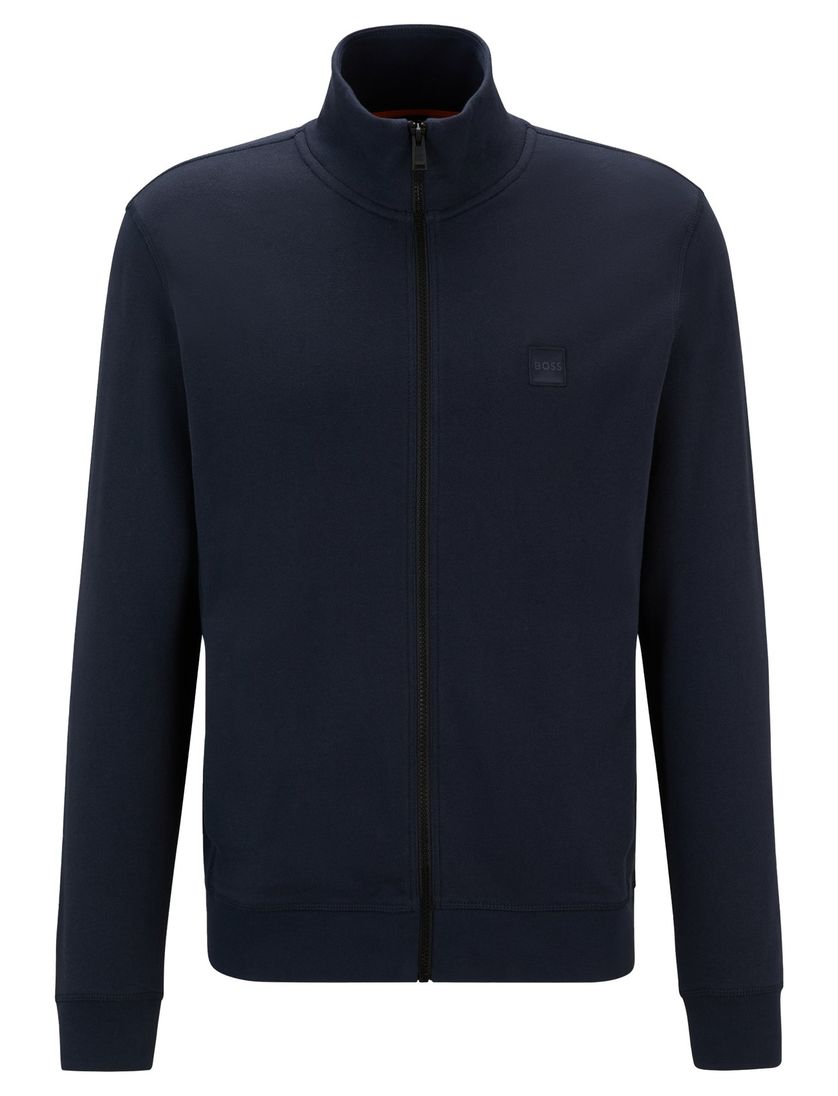 katoenen vest Boss Zestart effen donkerblauw