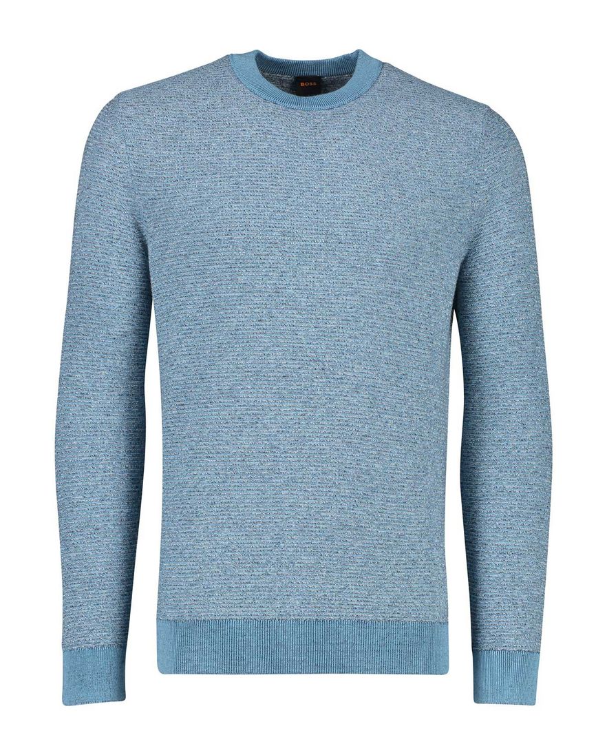 BOSS trui Aspok ronde hals blauw effen gemêleerd katoen