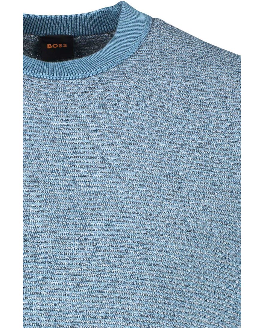 BOSS trui Aspok ronde hals blauw effen gemêleerd katoen