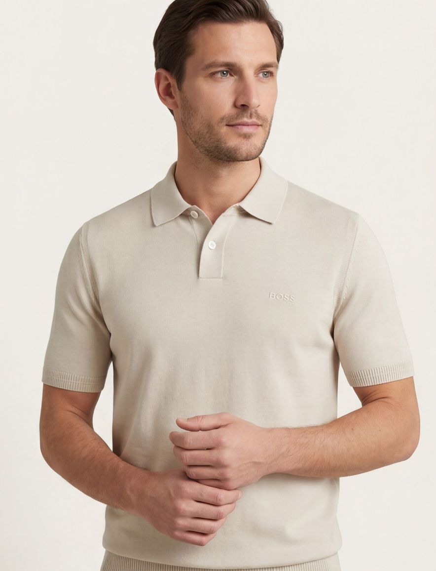 BOSS Orange Asac_P polo beige 2-knoops katoen