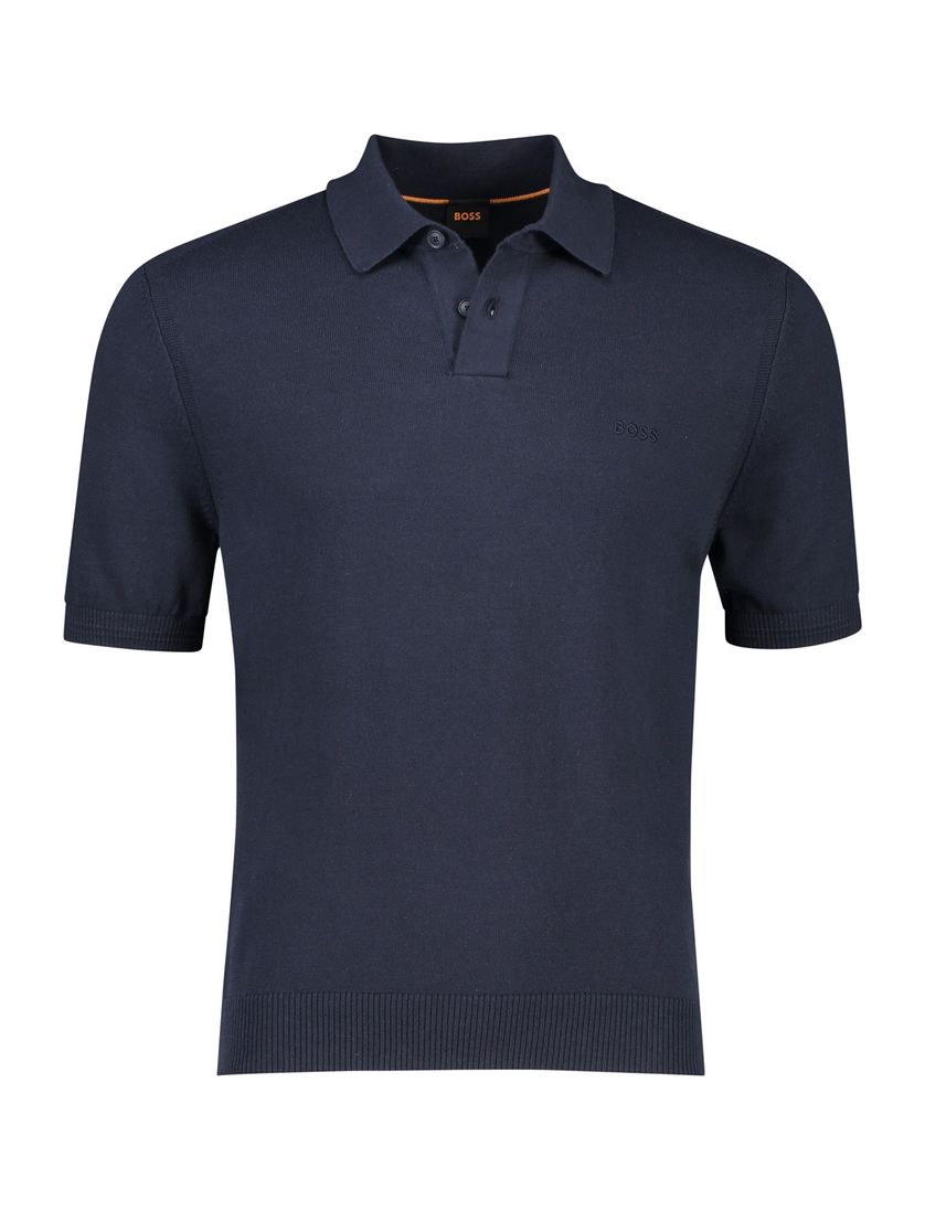 Boss Asac poloshirt korte mouw effen donkerblauw katoen