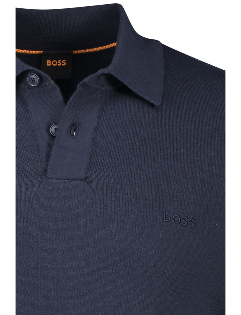 Boss Asac poloshirt korte mouw effen donkerblauw katoen