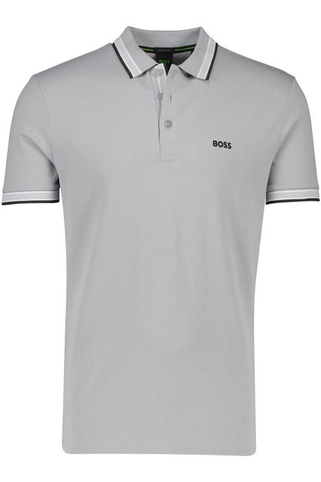 BOSS green polo regular fit paddy normale fit grijs effen katoen 3-knoops