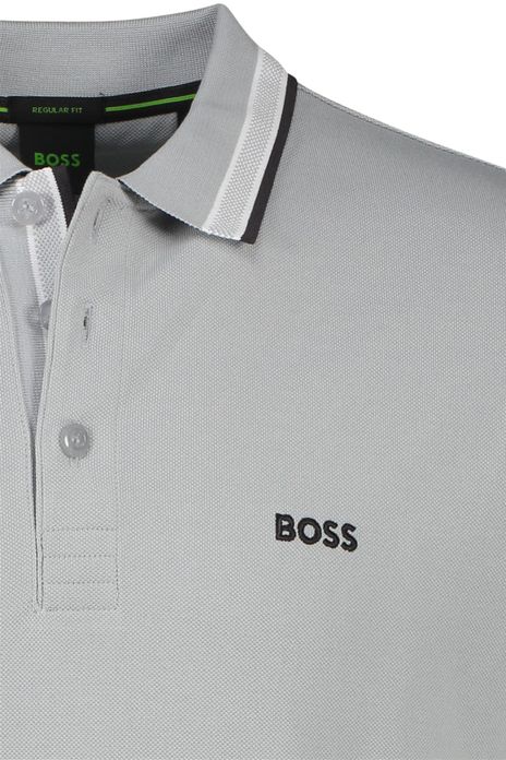BOSS green polo regular fit paddy normale fit grijs effen katoen 3-knoops