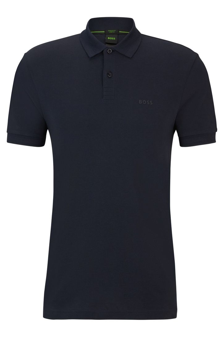 BOSS green katoenen polo normale fit effen donkerblauw