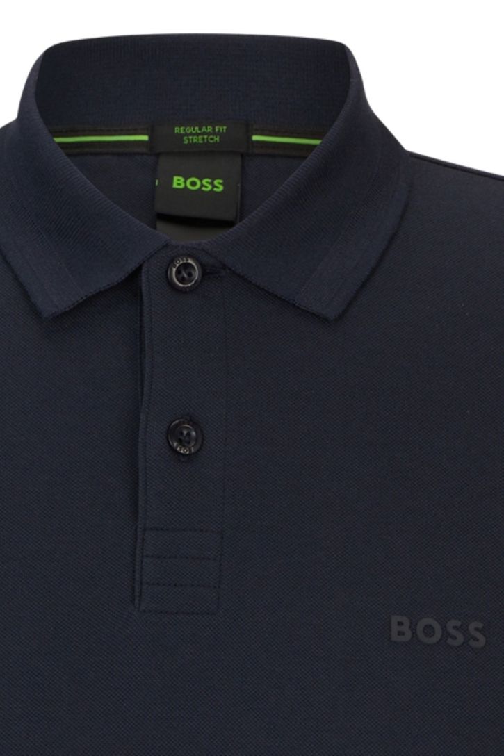 BOSS green katoenen polo normale fit effen donkerblauw