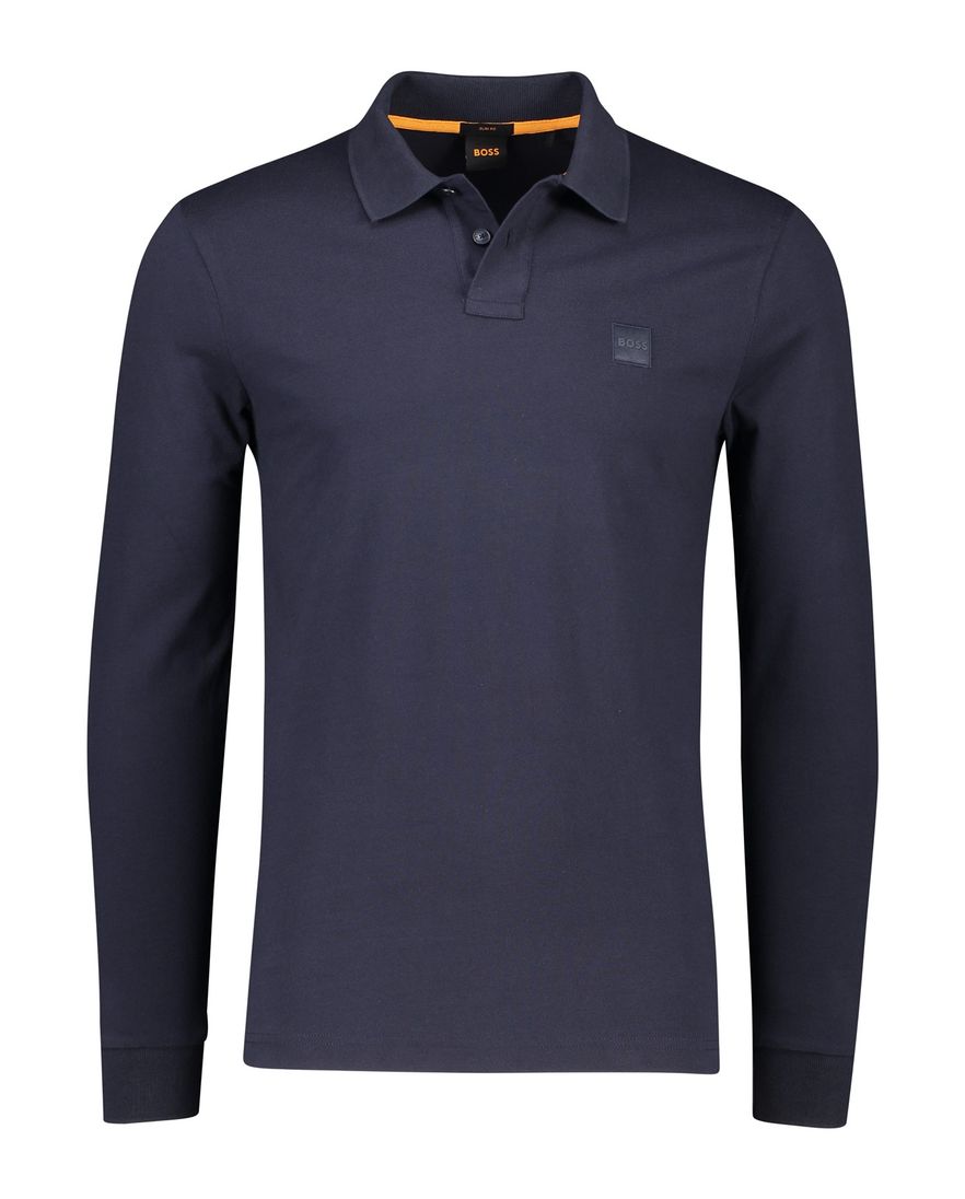 Slim fit donkerblauw BOSS polo katoen 2-knoops