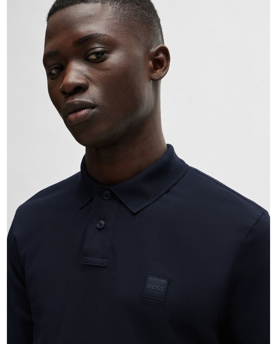 Slim fit donkerblauw BOSS polo katoen 2-knoops