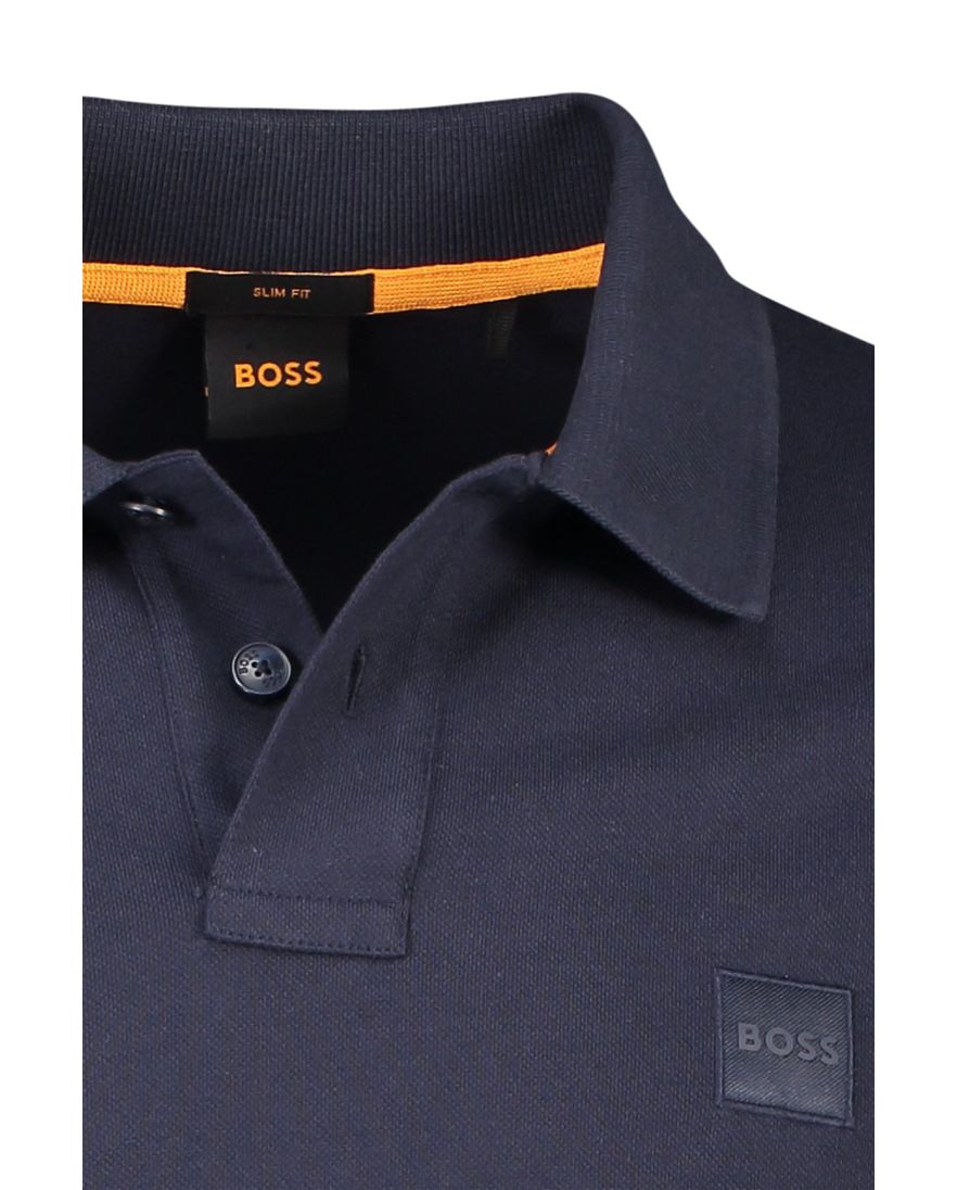 Slim fit donkerblauw BOSS polo katoen 2-knoops