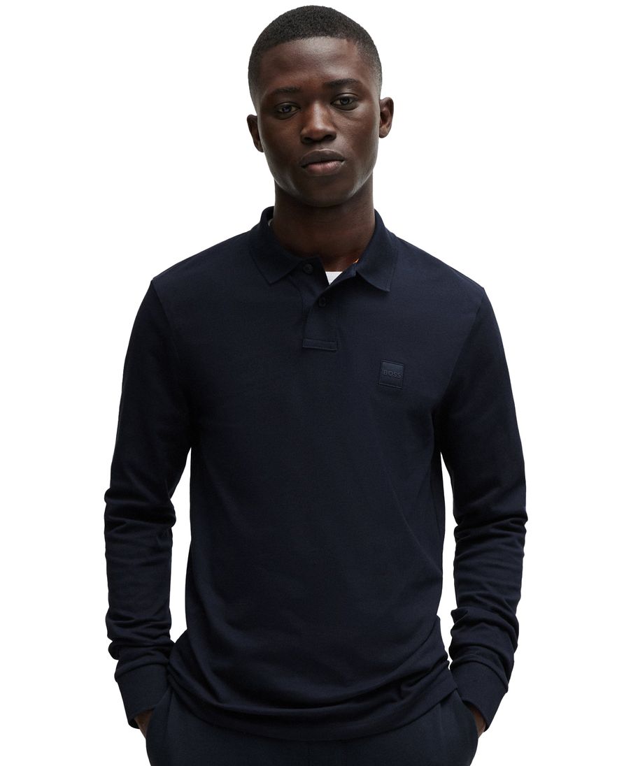 Slim fit donkerblauw BOSS polo katoen 2-knoops
