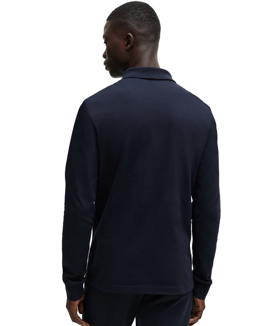 Slim fit donkerblauw BOSS polo katoen 2-knoops