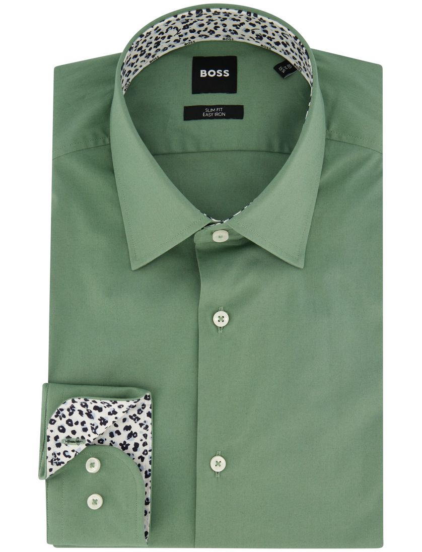 Katoenen BOSS slim fit overhemd groen