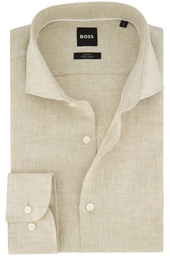 Hugo Boss Beige effen BOSS overhemd slim fit