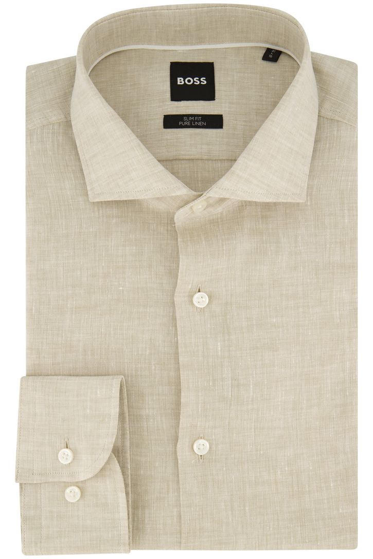 Beige effen BOSS overhemd slim fit