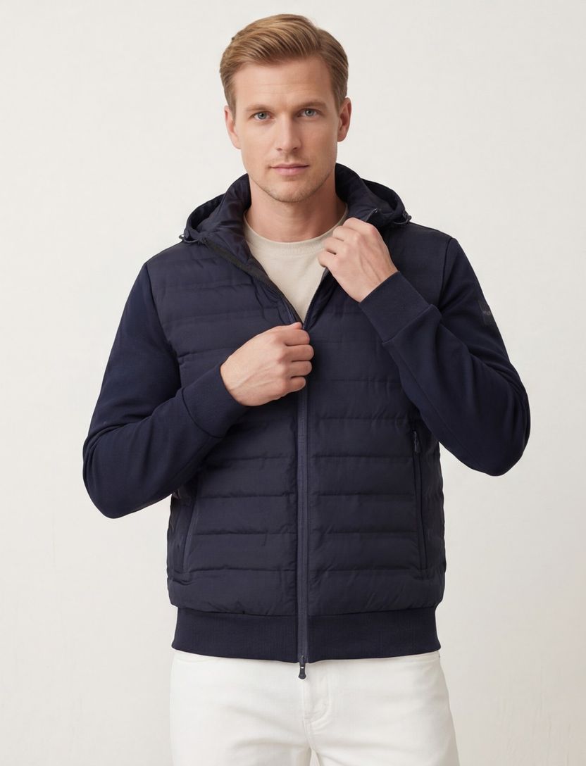 People of Shibuya zomerjas gewatteerd navy afneembare capuchon New normale fit