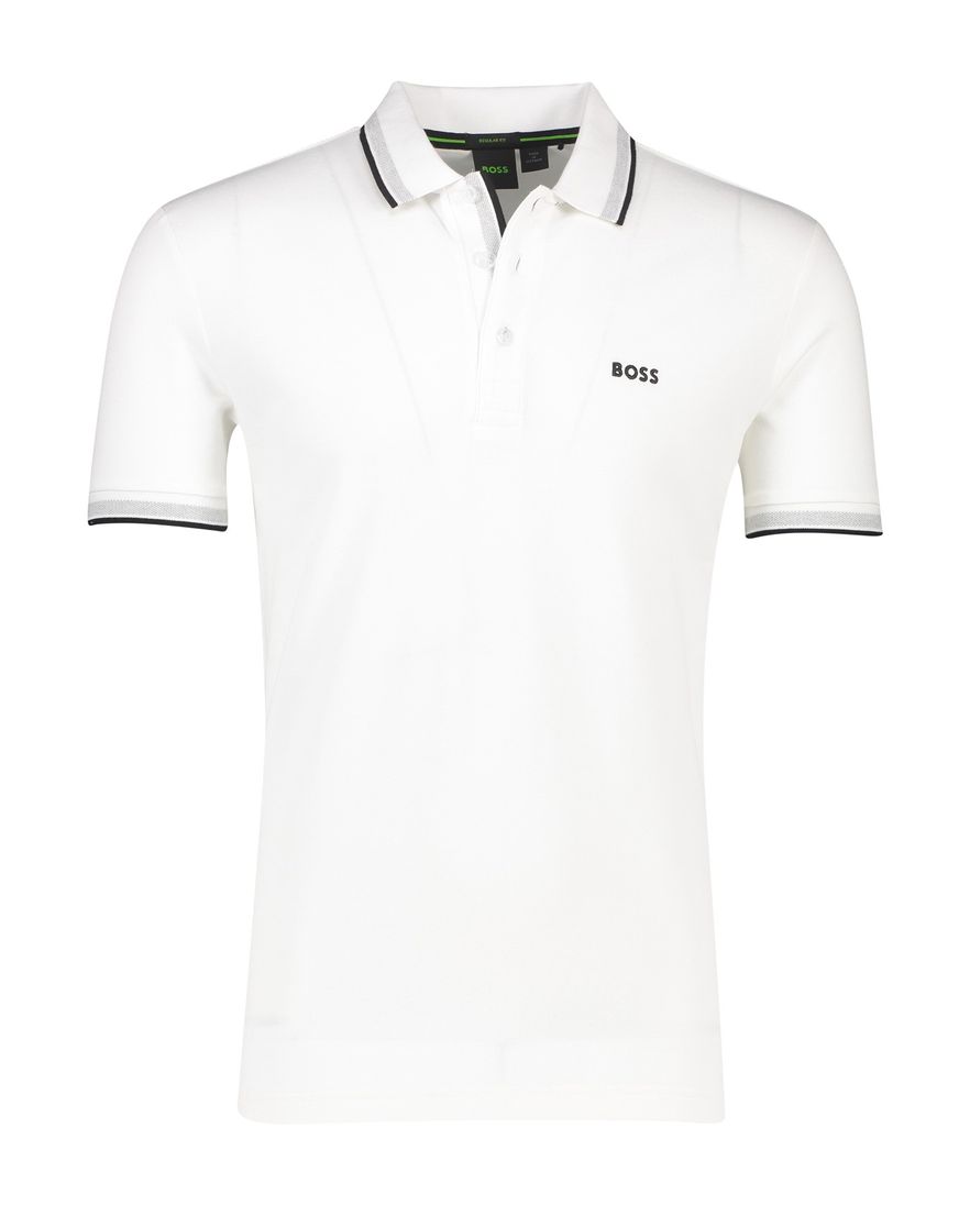 BOSS Green paddy katoenen polo effen wit normale fit