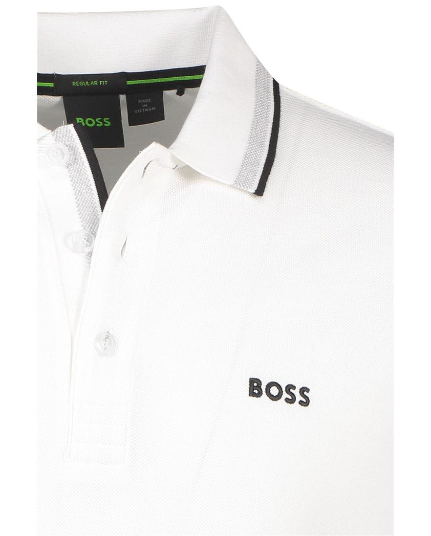 BOSS Green paddy katoenen polo effen wit normale fit