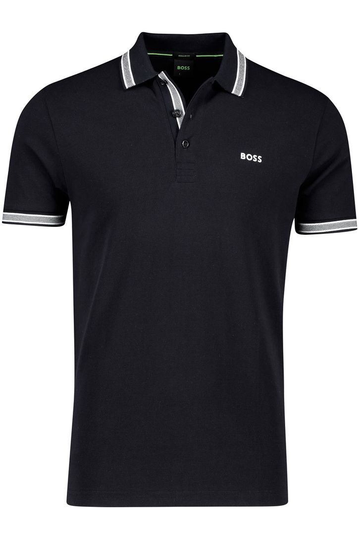 Katoenen BOSS polo 3-knoops donkerblauw Paddy regular fit