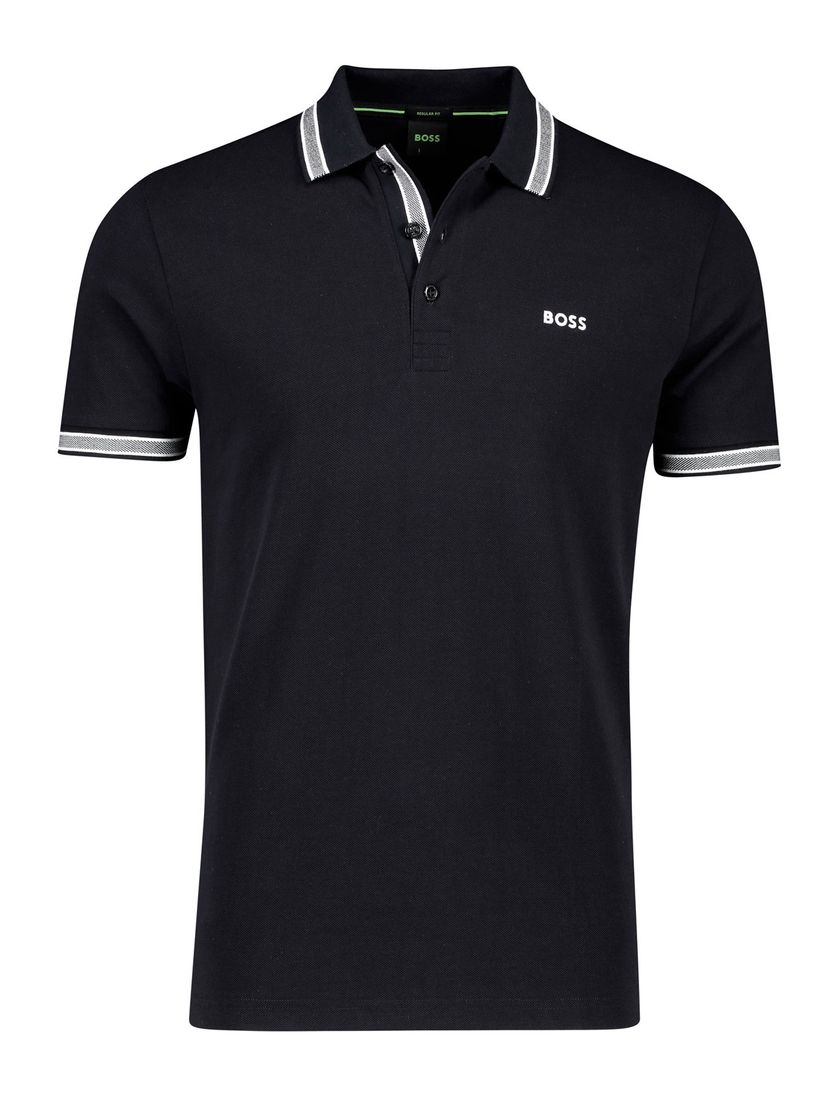 Katoenen BOSS polo 3-knoops donkerblauw Paddy regular fit