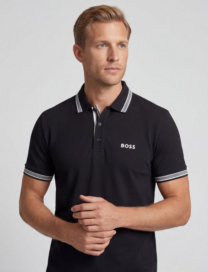 Katoenen BOSS polo 3-knoops donkerblauw Paddy regular fit