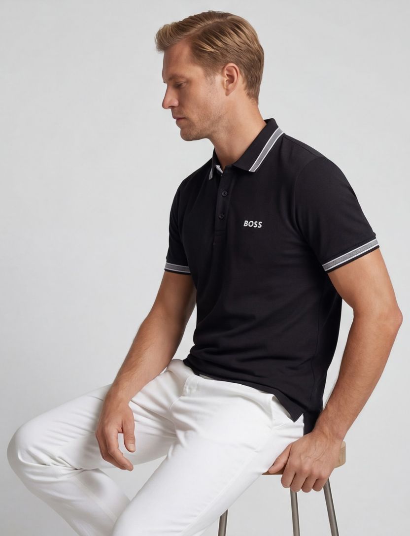 Katoenen BOSS polo 3-knoops donkerblauw Paddy regular fit