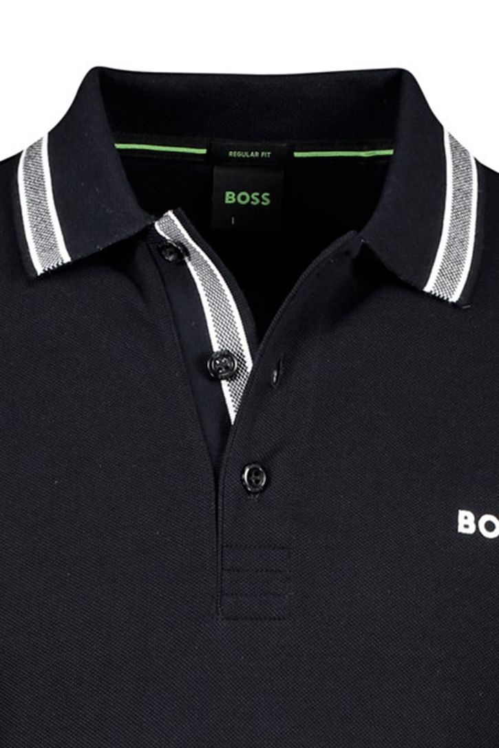 Katoenen BOSS polo 3-knoops donkerblauw Paddy regular fit