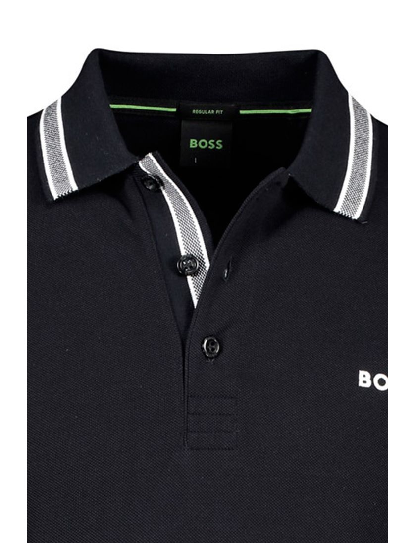 Katoenen BOSS polo 3-knoops donkerblauw Paddy regular fit