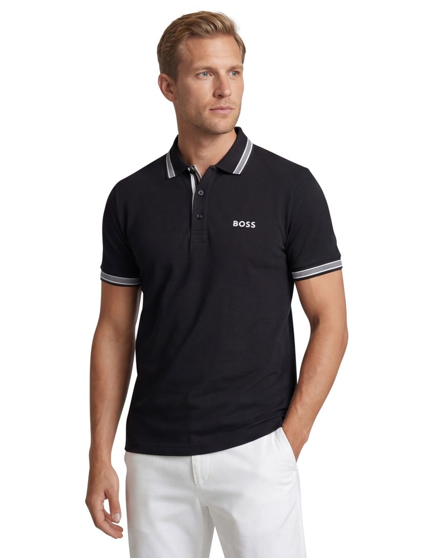 Katoenen BOSS polo 3-knoops donkerblauw Paddy regular fit