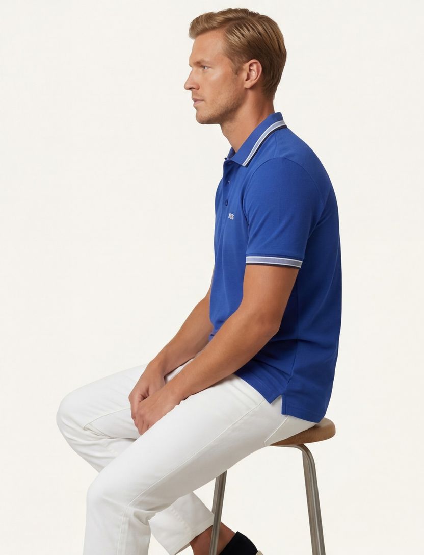 Katoenen BOSS Green Paddy polo effen blauw normale fit