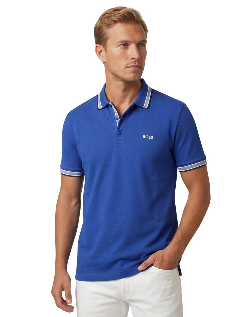 Katoenen BOSS Green Paddy polo effen blauw normale fit
