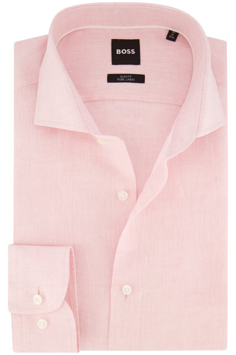 BOSS H-Hank overhemd slim fit lichtroze linnen