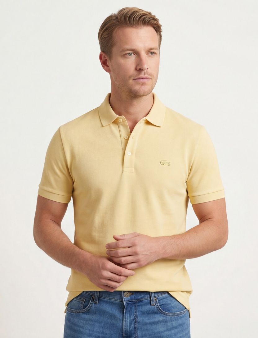 3-knoops Lacoste polo regular fit camel korte mouw katoen