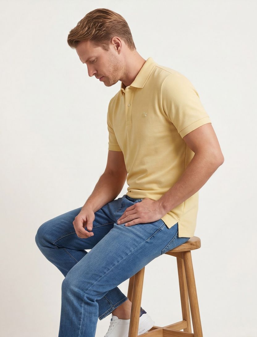 3-knoops Lacoste polo regular fit camel korte mouw katoen