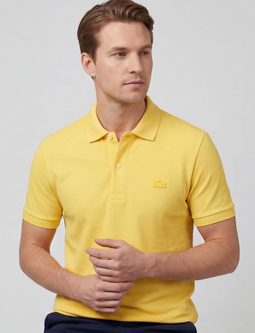 Lacoste polo normale fit fel geel effen katoen Regular Fit