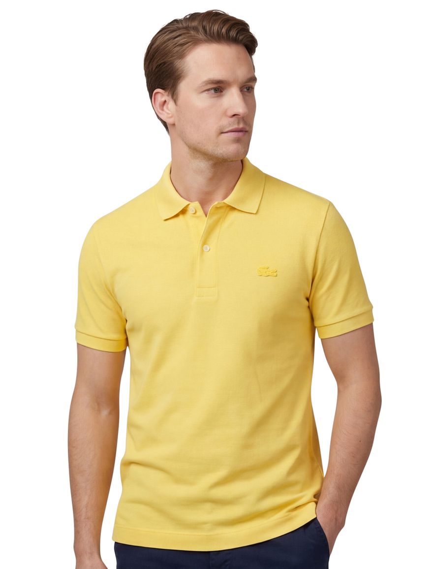 Lacoste polo normale fit fel geel effen katoen Regular Fit
