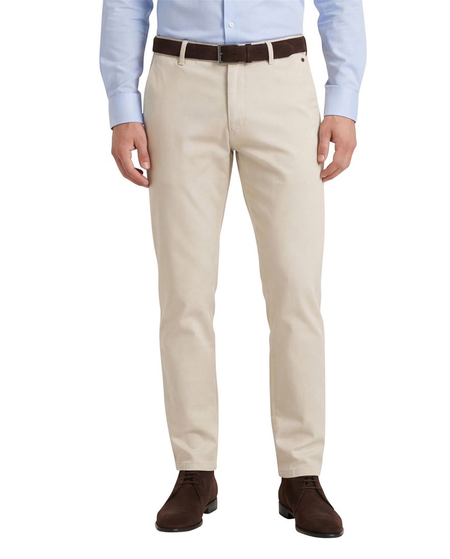 Meyer katoenen broek Bonn effen beige normale fit