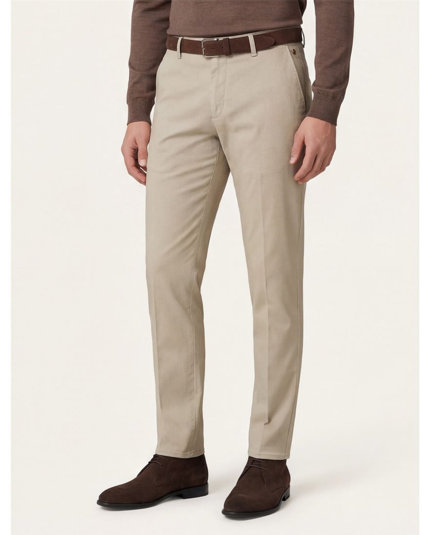 Meyer pantalon Bonn beige katoen perfect fit