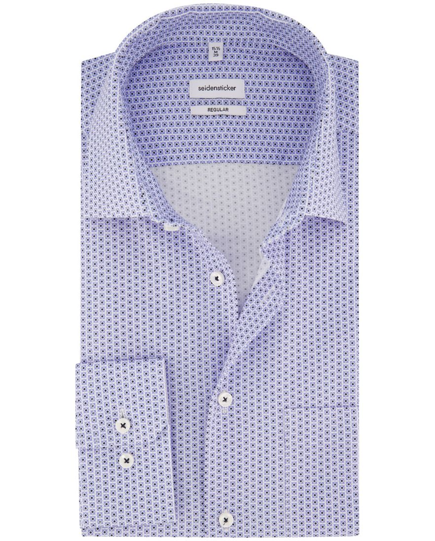 Seidensticker overhemd Regular blauw geprint met borstzak