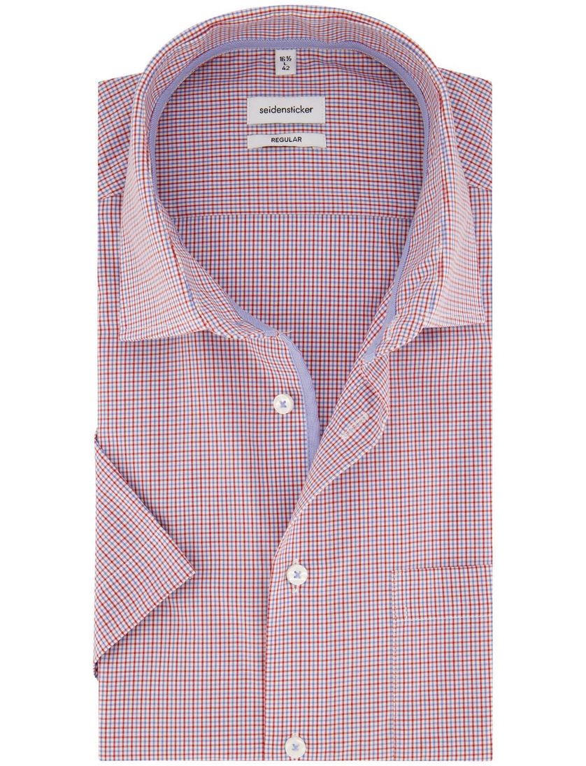 Seidensticker overhemd korte mouw geruit rood Regular