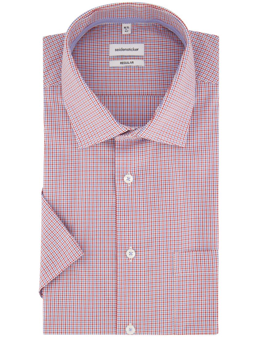Seidensticker overhemd korte mouw geruit rood Regular