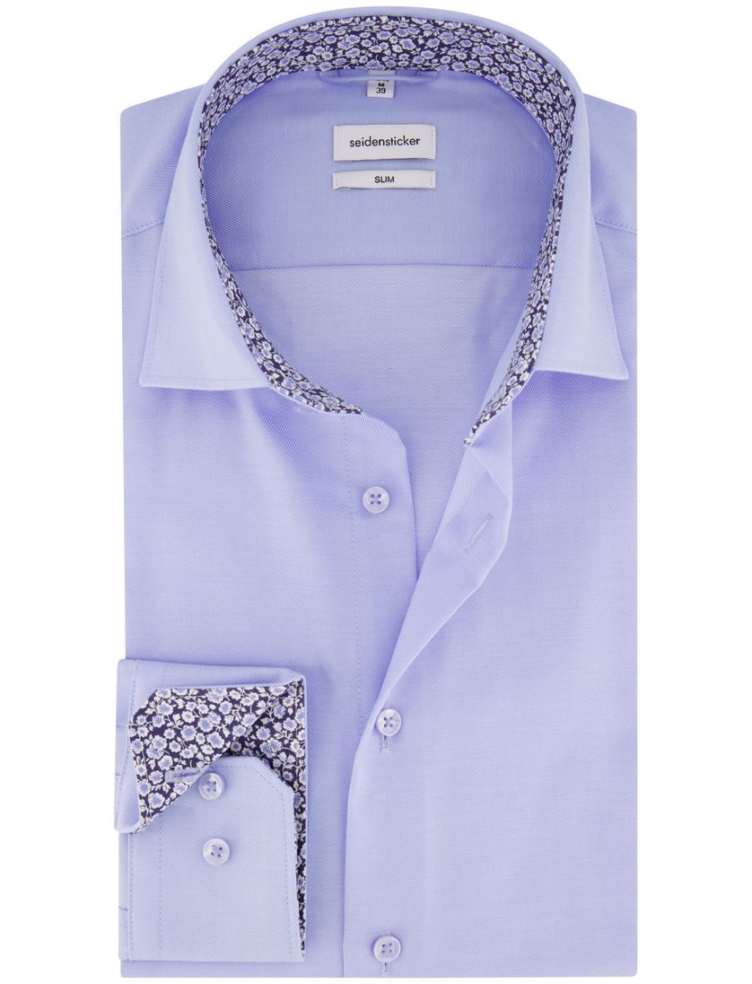 Blauw uni Seidensticker overhemd Slim