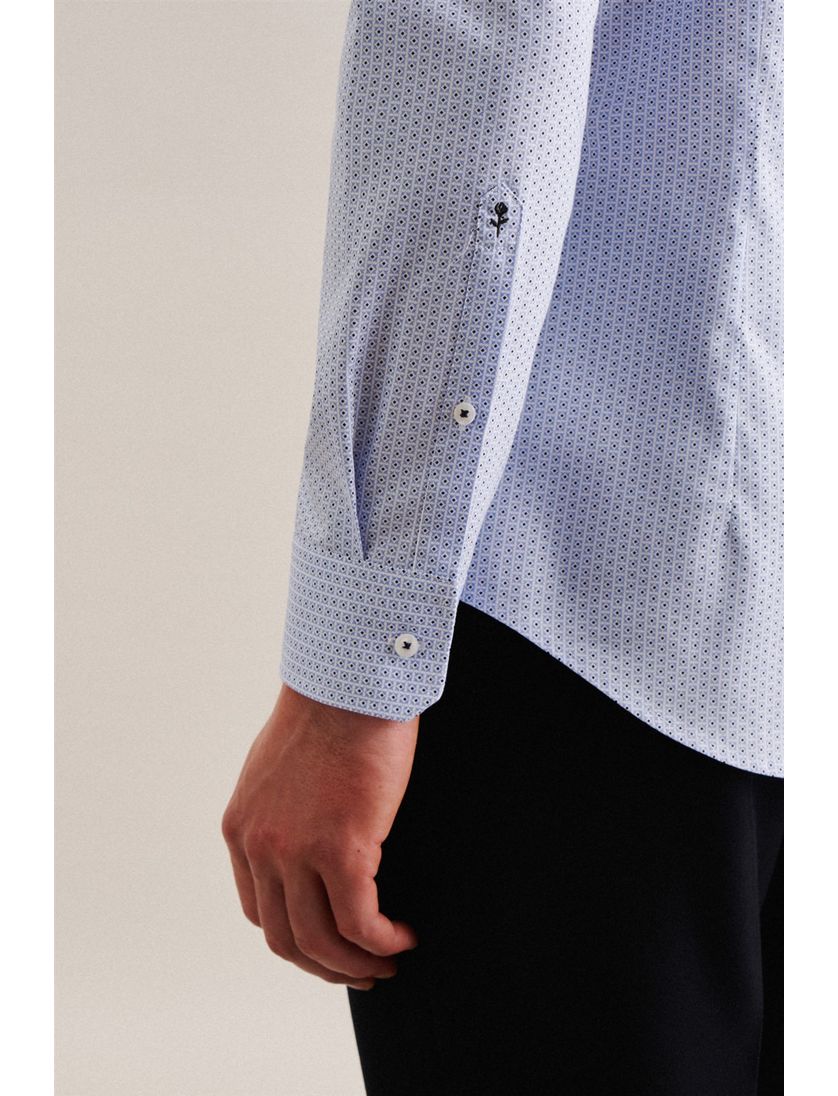 Seidensticker business overhemd lichtblauw Slim geprint katoen