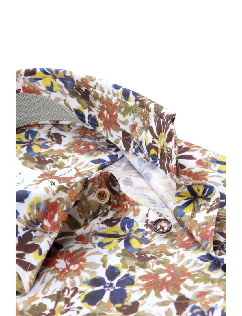 R2 casual overhemd slim fit bruine bloemenprint katoen