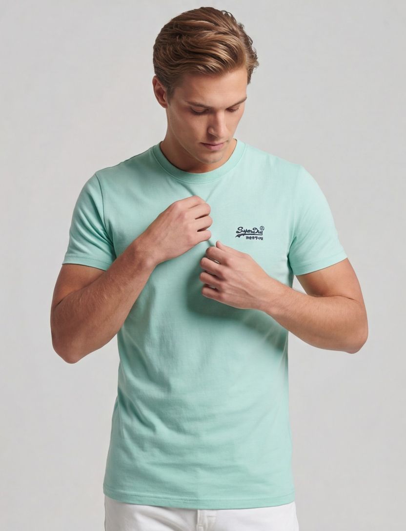 Superdry katoenen t-shirt groen opdruk ronde hals