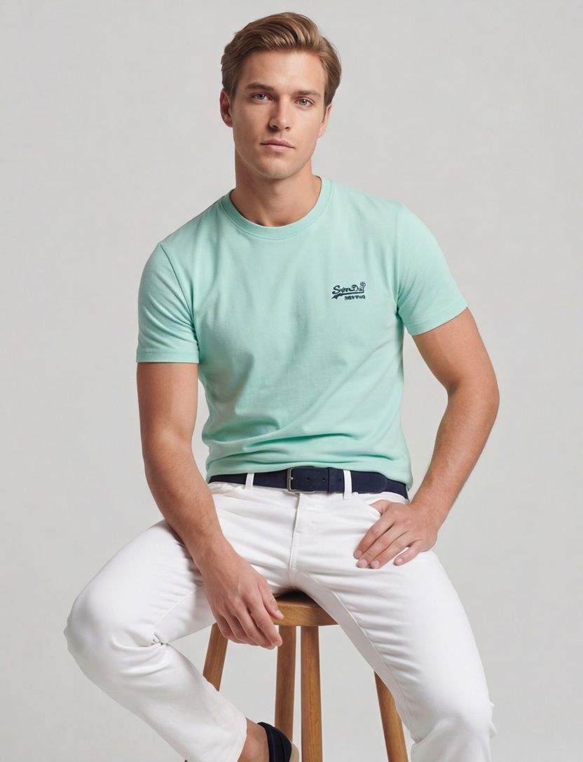 Superdry katoenen t-shirt groen opdruk ronde hals