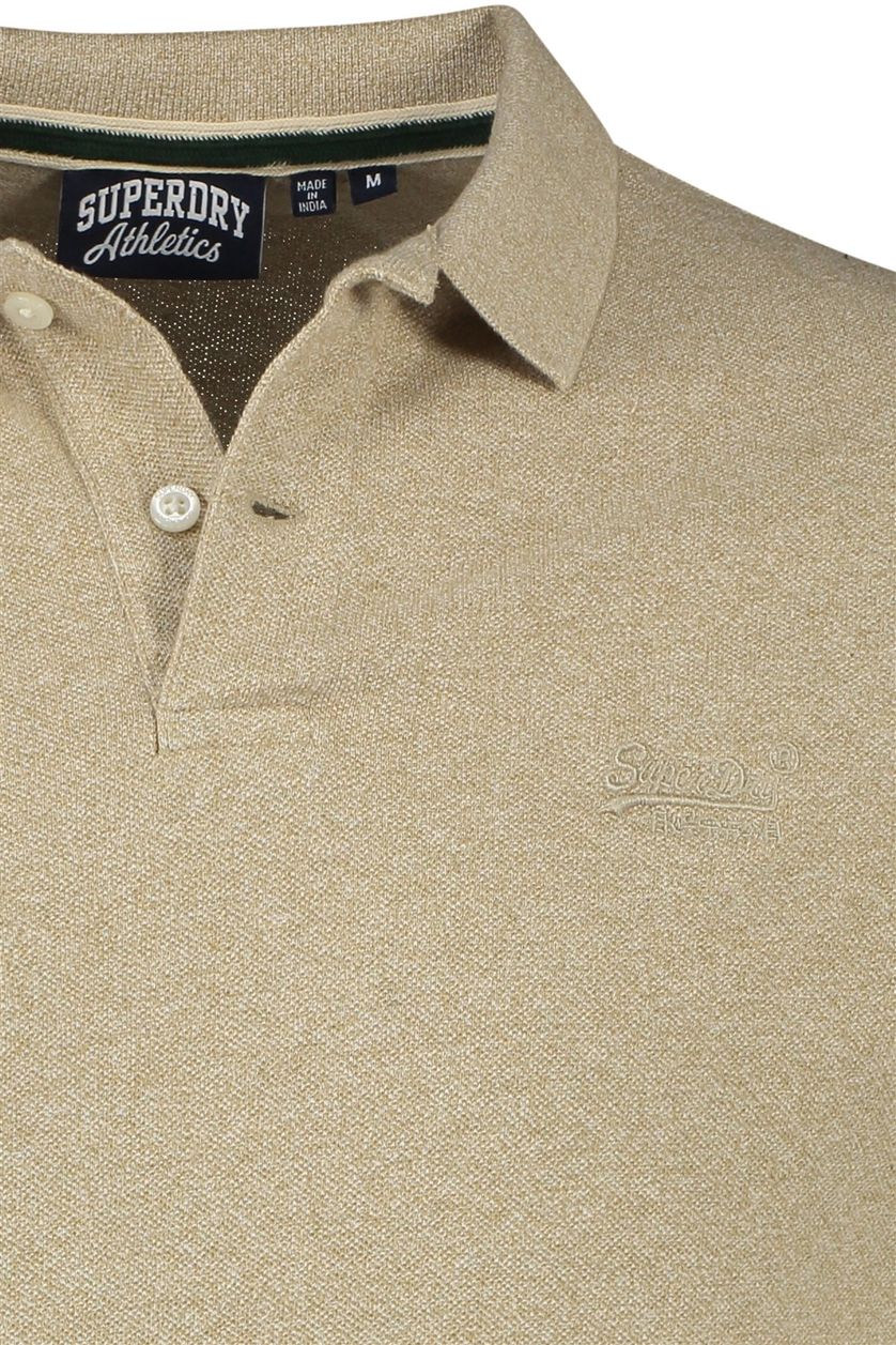 Superdry polo gemêleerd slim fit 2-knoops beige katoen