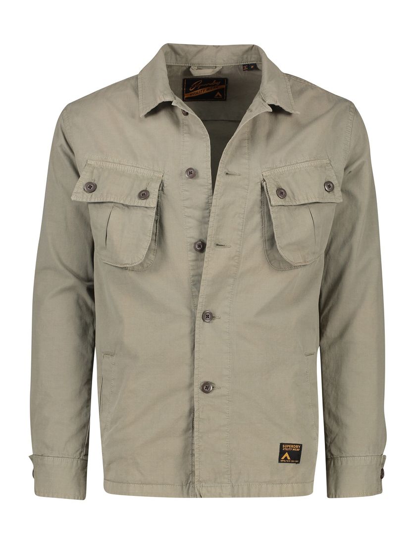 Superdry Overshirt khaki effen katoen knopen