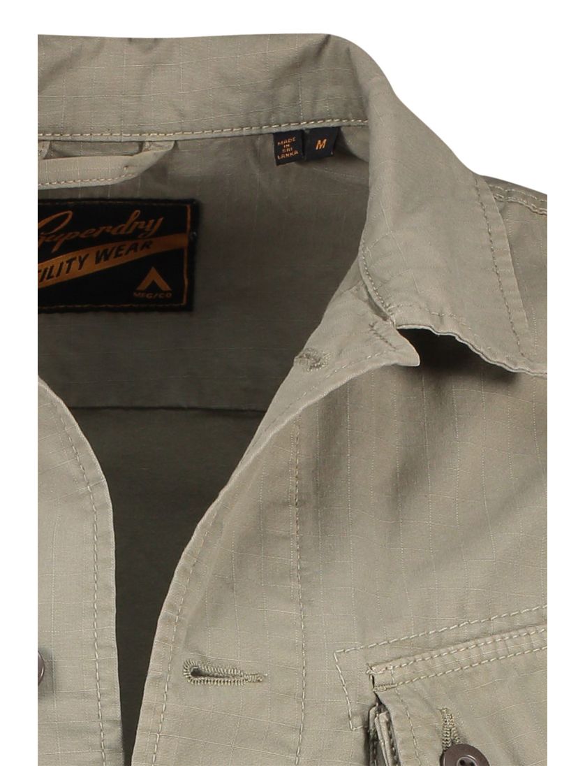 Superdry Overshirt khaki effen katoen knopen