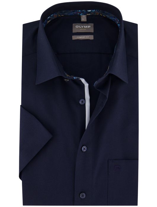 Olymp comfort fit overhemd korte mouw donkerblauw